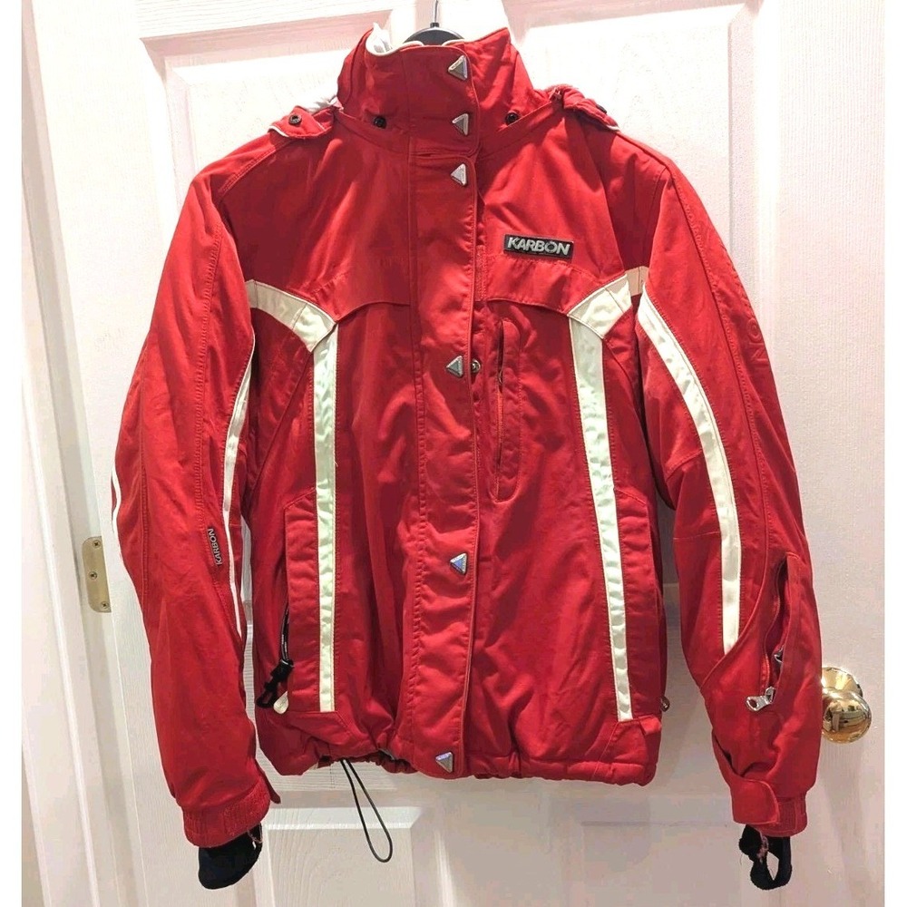 Y2K Skicore Karbon Insulated Snowboard Ski‎ Jacket Coat Winter Red Women's 6